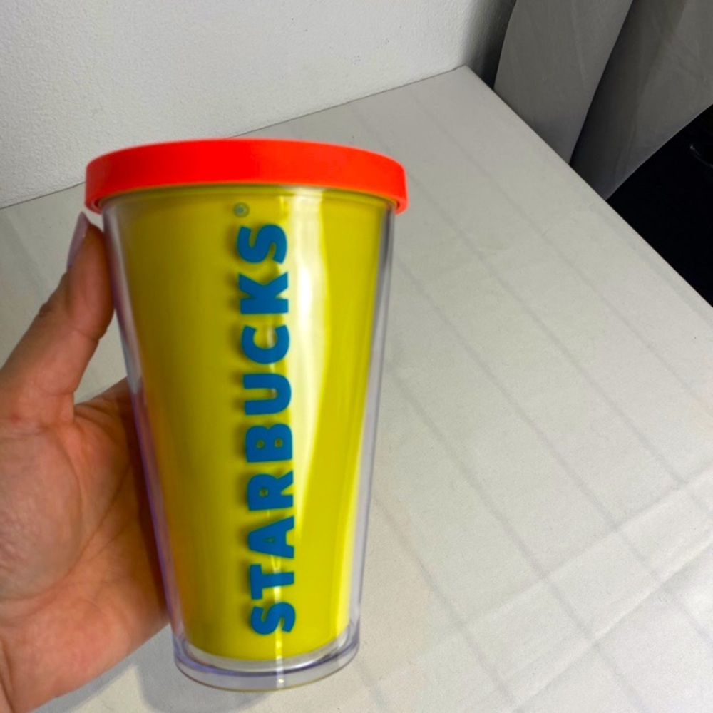 Starbucks Tumbler 16oz Summer 2014 Neon Yellow Coral Blue No Straw